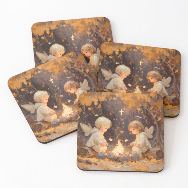 Item preview, Two Angel Children by Campfire: Cozy Autumn Angel Artwork designed and sold by Palm Leaf Nation.