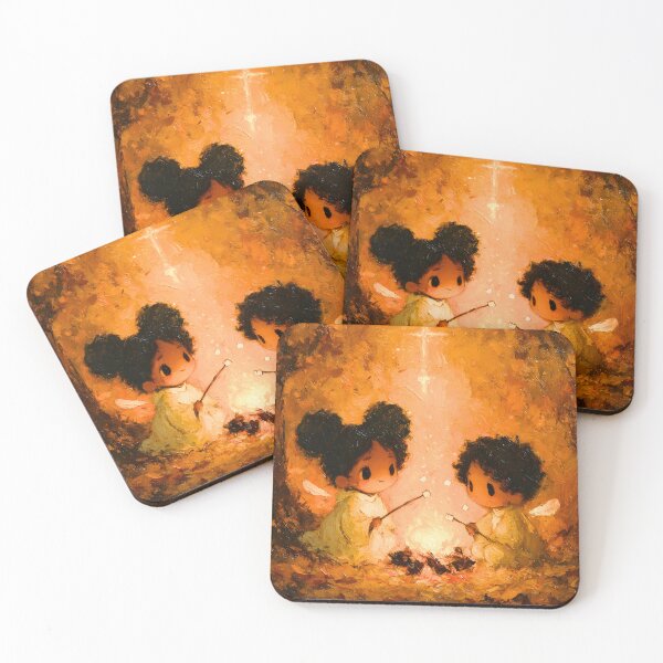 Item preview, Cute Angel Kids Roasting Marshmallows: Cozy Campfire Autumn Artwork designed and sold by Palm Leaf Nation.
