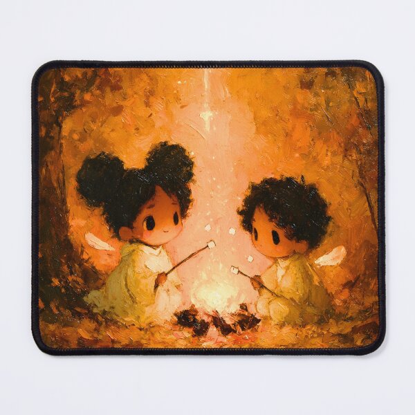 Item preview, Cute Angel Kids Roasting Marshmallows: Cozy Campfire Autumn Artwork designed and sold by Palm Leaf Nation.