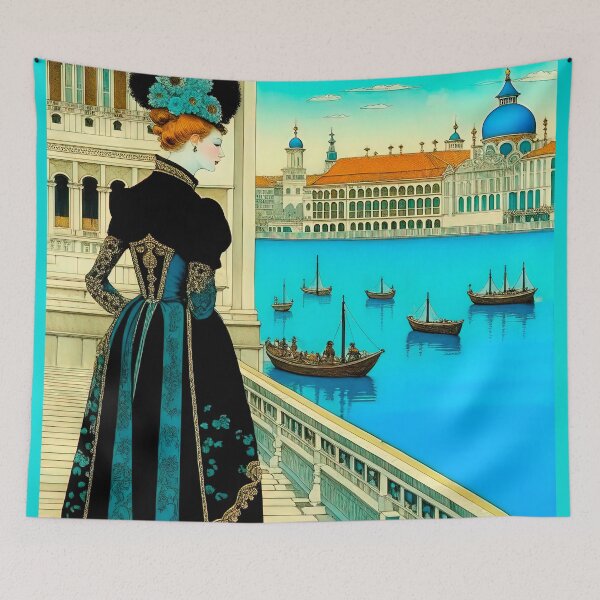 Item preview, Elegant Lady Overlooking a Grand Venetian Canal designed and sold by LanaGustavsson.