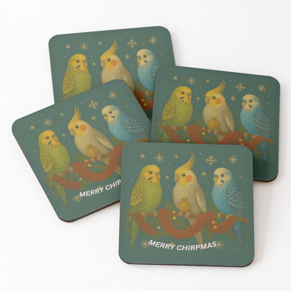 Item preview, “Merry Chirpmas – Festive Budgies and Cockatiel Christmas Art” designed and sold by GeoWild Designs.