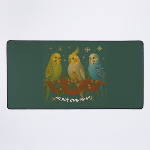 Item preview, “Merry Chirpmas – Festive Budgies and Cockatiel Christmas Art” designed and sold by GeoWild Designs.