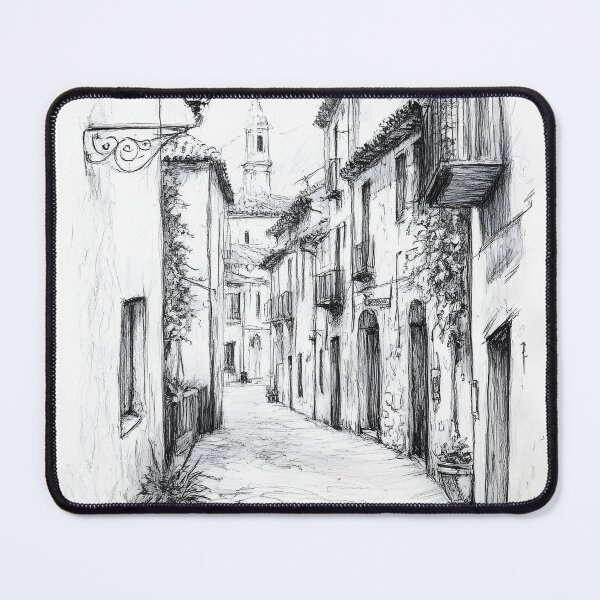 Item preview, black-and-white pencil sketch of a narrow, winding cobblestone street  designed and sold by MarcinJ84.