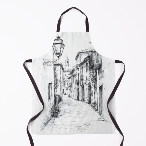 Item preview, black-and-white pencil sketch of a narrow, winding cobblestone street designed and sold by MarcinJ84.