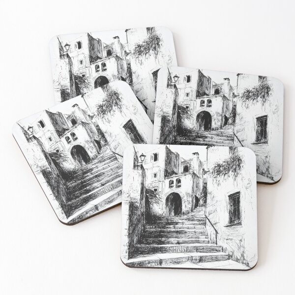 Item preview, black-and-white pencil sketch of a rustic European street  designed and sold by MarcinJ84.
