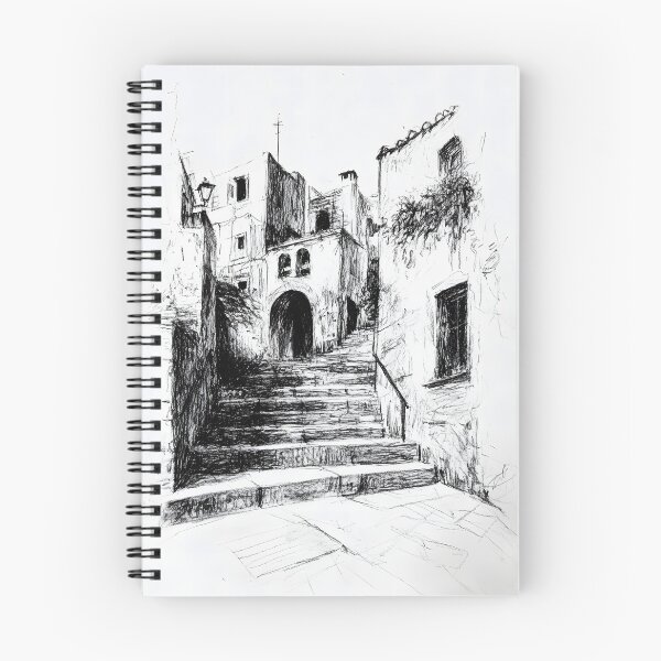 Item preview, black-and-white pencil sketch of a rustic European street  designed and sold by MarcinJ84.