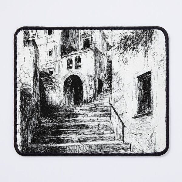 Item preview, black-and-white pencil sketch of a rustic European street  designed and sold by MarcinJ84.