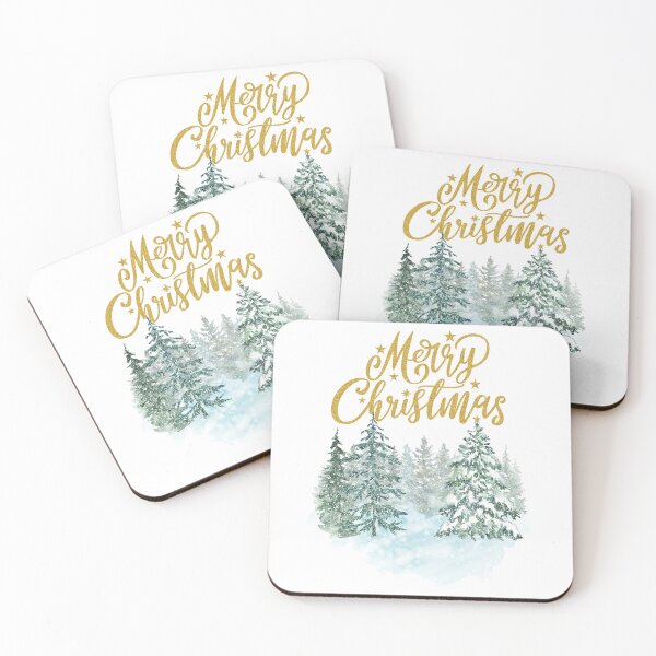 Item preview, Golden Merry Christmas - Winter Wonderland Forest watercolor designed and sold by eMKa82.