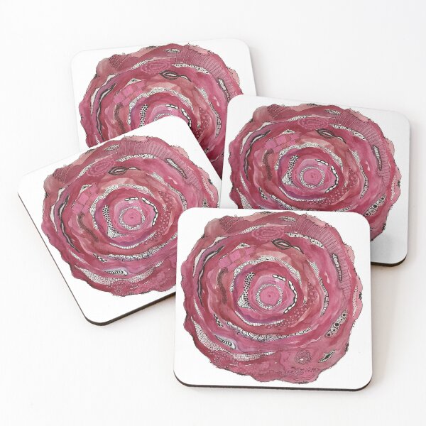 Item preview, Layered abstract circles with doodles in pink and red designed and sold by Kandoart.