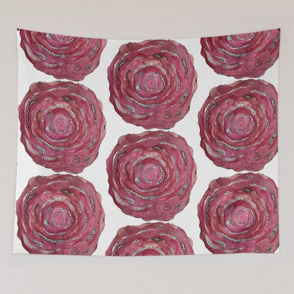 Item preview, Layered abstract circles with doodles in pink and red designed and sold by Kandoart.
