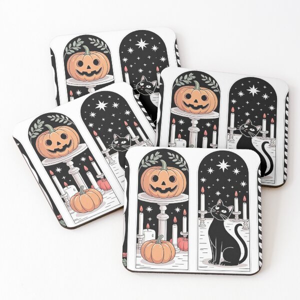 Item preview, Spooky Halloween Windows with Pumpkin, Ghost, Black Cat & Crystal Ball designed and sold by Cre8telab.