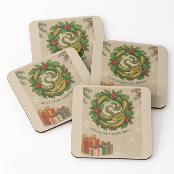Item preview, “Coiled for Christmas – Festive Snake in Holly Wreath” designed and sold by GeoWild Designs.
