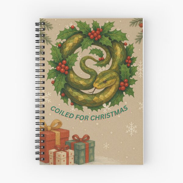 Item preview, “Coiled for Christmas – Festive Snake in Holly Wreath” designed and sold by GeoWild Designs.