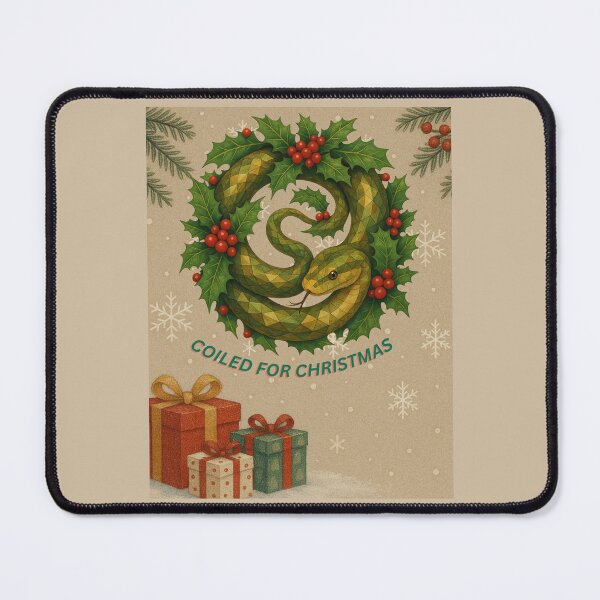 Item preview, “Coiled for Christmas – Festive Snake in Holly Wreath” designed and sold by GeoWild Designs.