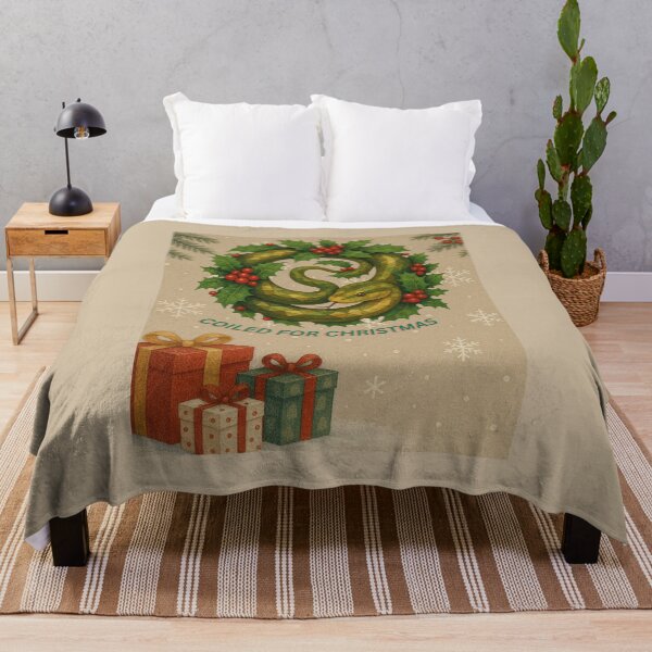 Item preview, “Coiled for Christmas – Festive Snake in Holly Wreath” designed and sold by GeoWild Designs.