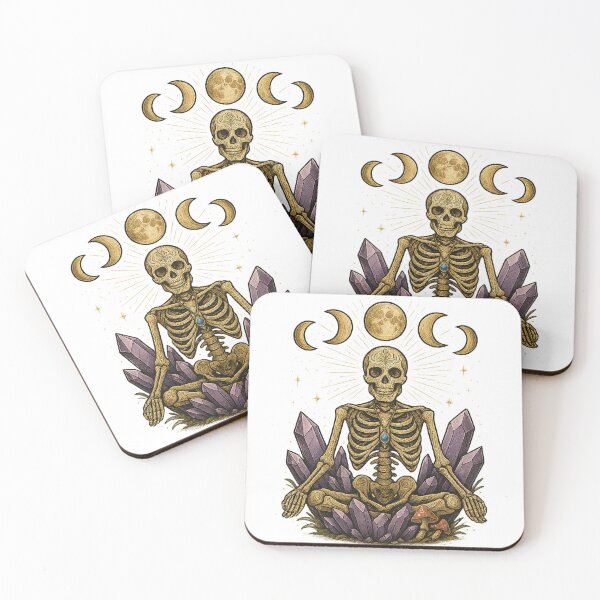 Item preview, Mystical Skeleton with Crystals and Moons – Tattoo Style Gothic Art designed and sold by SghettiScapes.