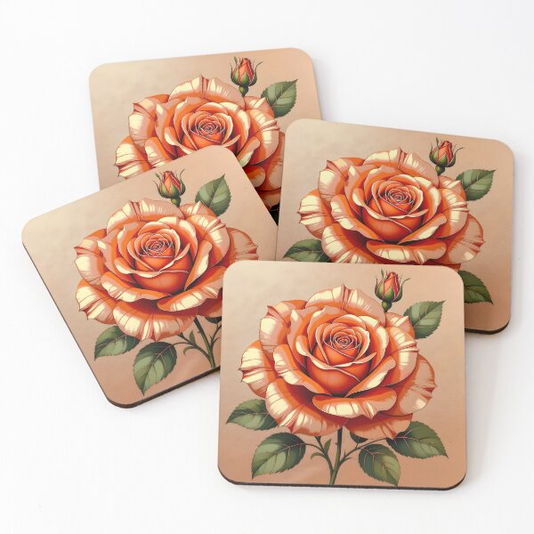 Item preview, Coral Red Rose Illustration – Pastel Coral Background designed and sold by EmeraldeaArt.