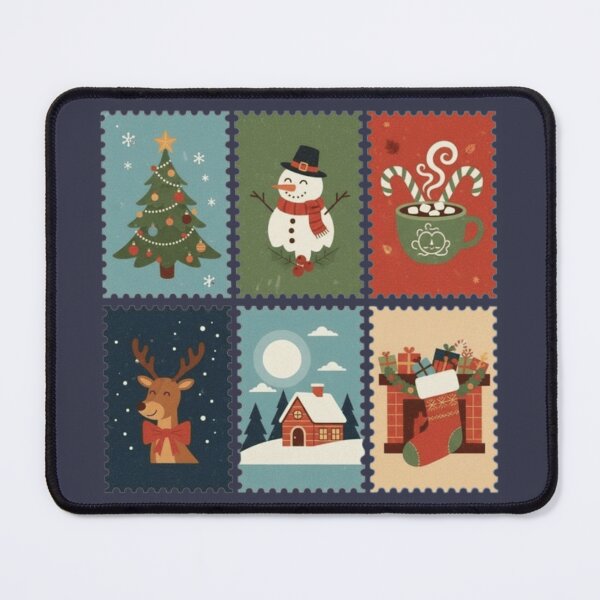 Item preview, Retro Christmas Postage Stamp Collection Illustration designed and sold by Syrupulse.