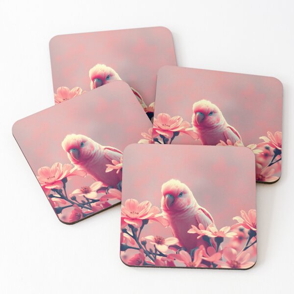 Item preview, Pink Rose Bourke Parrot with Delicate Flowers – Exotic Bird Illustration designed and sold by EmeraldeaArt.
