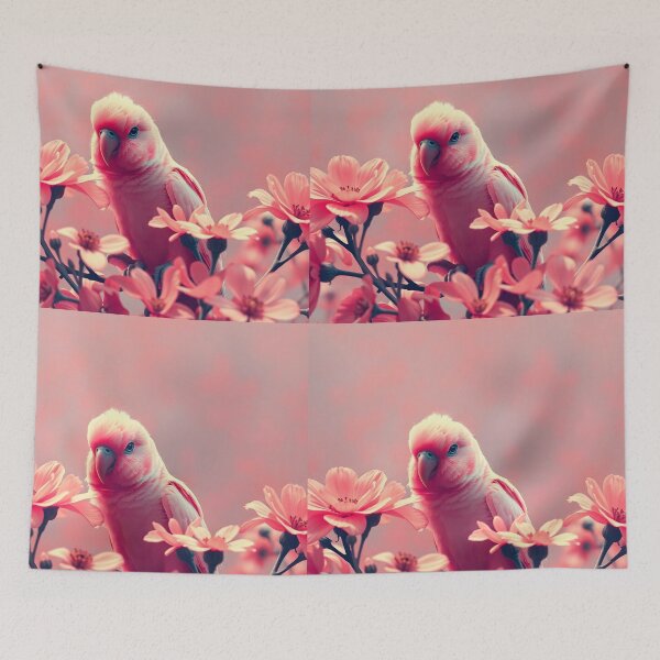 Item preview, Pink Rose Bourke Parrot with Delicate Flowers – Exotic Bird Illustration designed and sold by EmeraldeaArt.