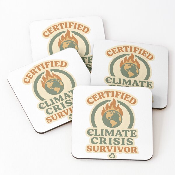 Item preview, Certified Climate Crisis Survivor – Funny Eco Dark Humor Sticker & T-Shirt Design designed and sold by Cat & Coffee Studio.