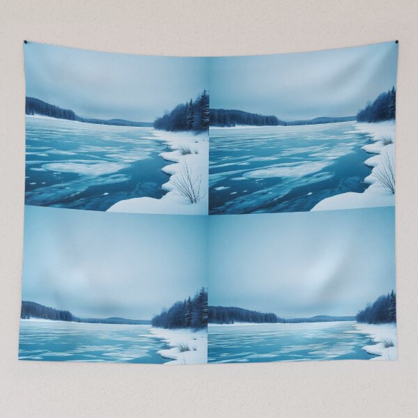 Item preview, Winter Landscape – Snowy Frozen River in Blue Hues designed and sold by EmeraldeaDesign.