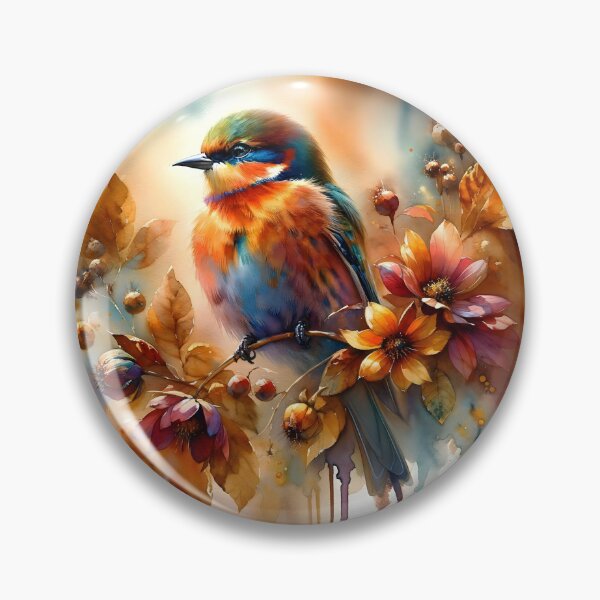 Item preview, Watercolor Fall Bird on Autumnal Tree Branch – Colorful Rustic Illustration designed and sold by EmeraldeaArt.