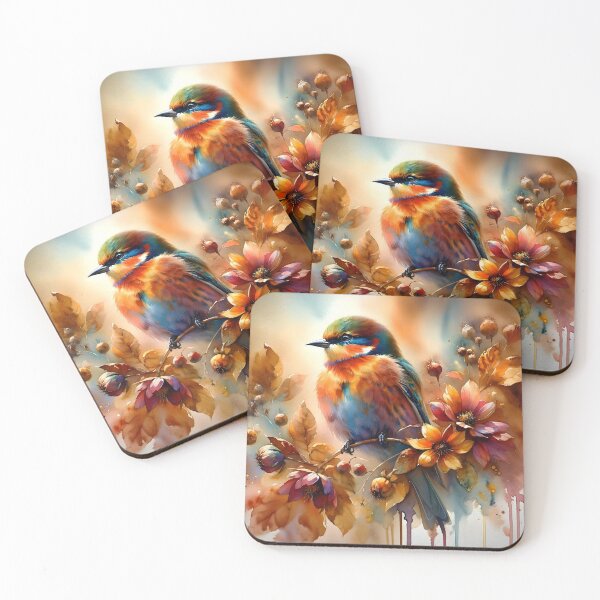 Item preview, Watercolor Fall Bird on Autumnal Tree Branch – Colorful Rustic Illustration designed and sold by EmeraldeaArt.