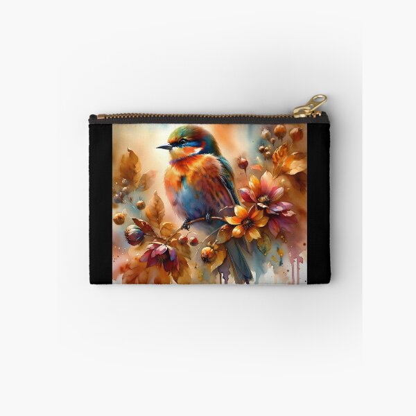 Item preview, Watercolor Fall Bird on Autumnal Tree Branch – Colorful Rustic Illustration designed and sold by EmeraldeaArt.