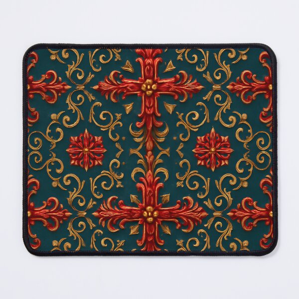 Item preview, Dark Teal Red Baroque Pattern designed and sold by SassyArtistry.
