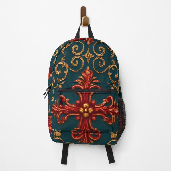 Item preview, Dark Teal Red Baroque Pattern designed and sold by SassyArtistry.