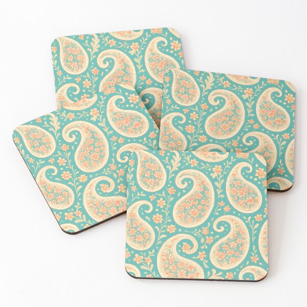Item preview, Teal and Peach Paisley Floral Pattern designed and sold by SassyArtistry.