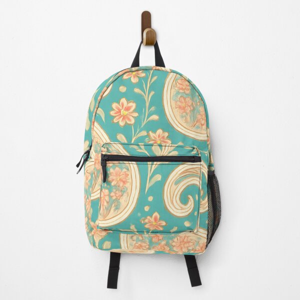Item preview, Teal and Peach Paisley Floral Pattern designed and sold by SassyArtistry.