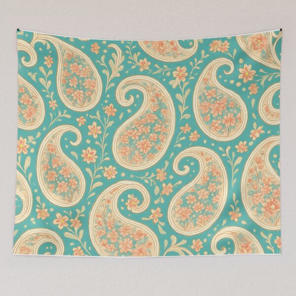 Item preview, Teal and Peach Paisley Floral Pattern designed and sold by SassyArtistry.