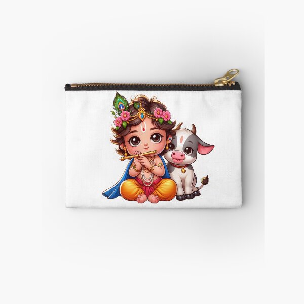 Item preview, Baby Krishna playing flute With Baby Cow, Cute Krishna Calf Art designed and sold by Kondi-Art.