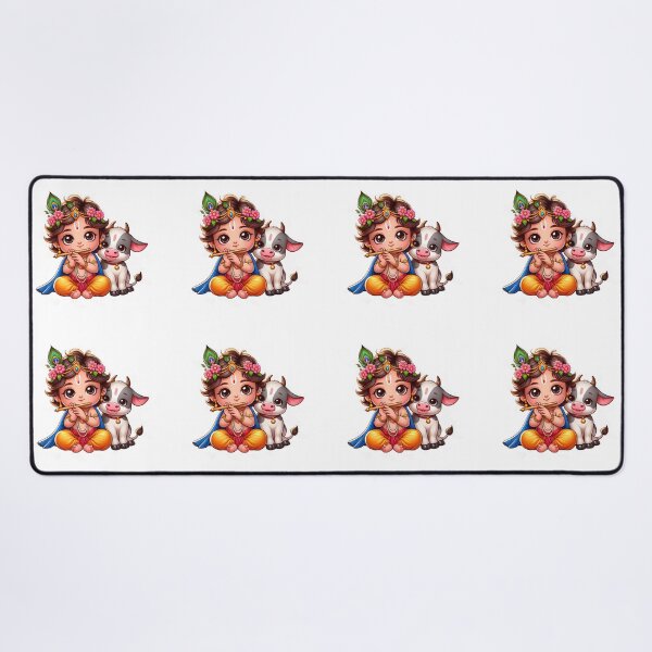Item preview, Baby Krishna playing flute With Baby Cow, Cute Krishna Calf Art designed and sold by Kondi-Art.