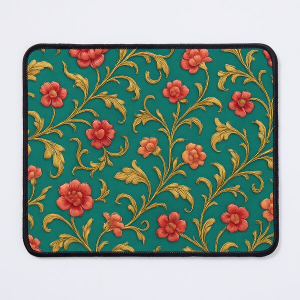 Item preview, Teal Red Vintage Floral Pattern designed and sold by SassyArtistry.