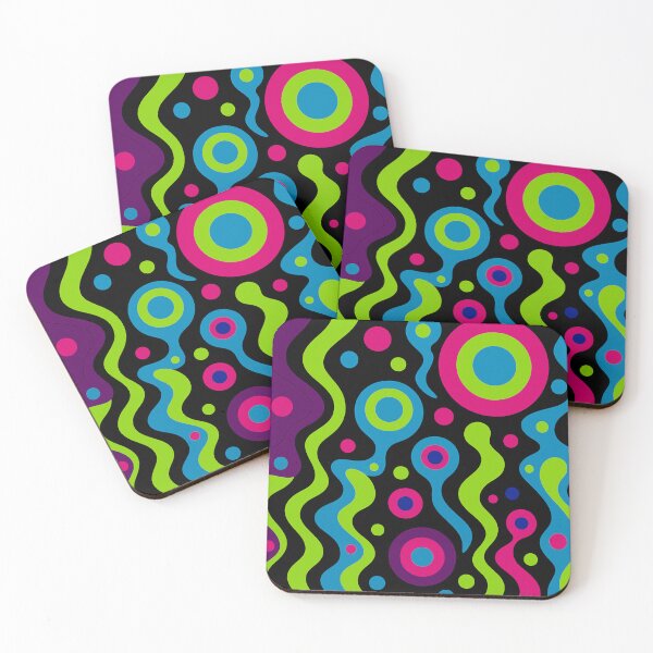 Item preview, Psychedelic Retro Wave Pattern — Neon Concentric Circles on Black  Abstract Geometric Seamless Repeat designed and sold by AnTartstudios.