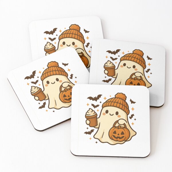 Item preview, Cute Ghost with Beanie, Pumpkin Spice & Jack-o’-Lantern – Cozy Halloween Illustration designed and sold by DailyDrivesct.