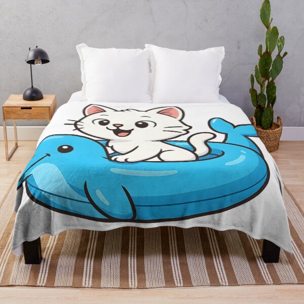 Item preview, Cute White Kitten on Blue Dolphin Float designed and sold by SassyArtistry.