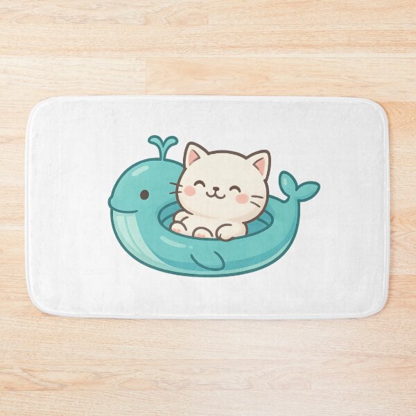 Item preview, Cute Beige Cat on Blue Whale Float designed and sold by SassyArtistry.