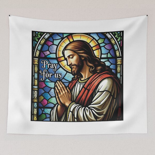 Item preview, Pray for Us Stained Glass Jesus Art Sticker" designed and sold by Origen88.