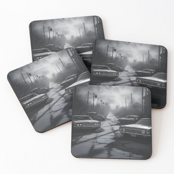 Item preview, Foggy Abandoned City Street with Classic Cars and Streetlight designed and sold by corbo land.