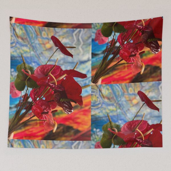 Item preview, Red Blossoms with Painted Sky Mural designed and sold by TrisaThyme.