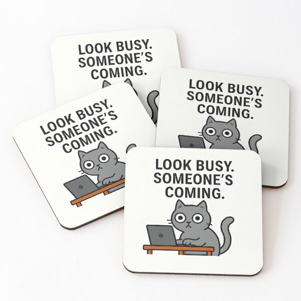 Item preview, Look Busy Grey Cat | Sticker Cats designed and sold by Whimsical Cat Designs.