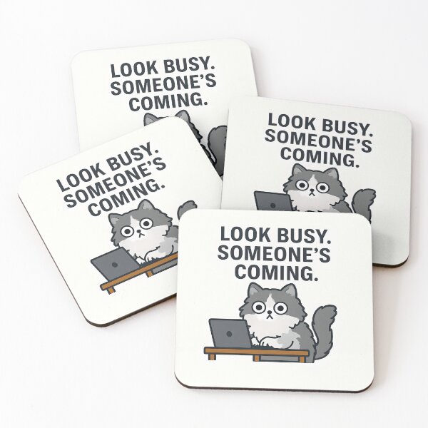 Item preview, Look Busy Fluffy Grey Cat | Sticker Cats designed and sold by Whimsical Cat Designs.