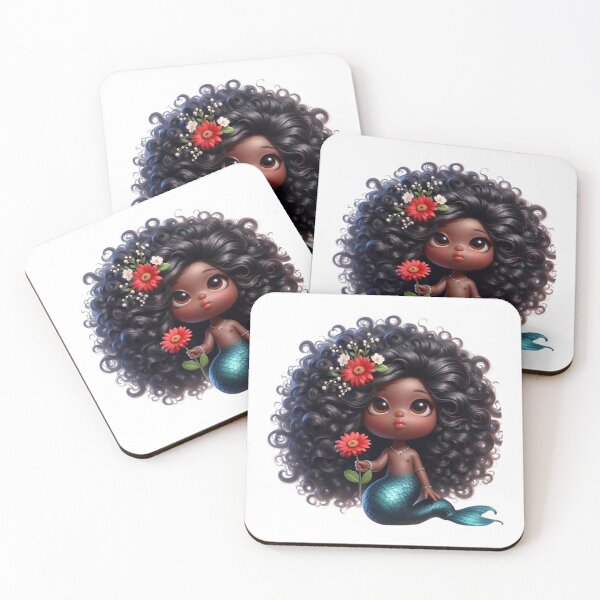 Item preview, Cute Afro Mermaid with Red Flower | Black Girl Magic designed and sold by Lulunza.
