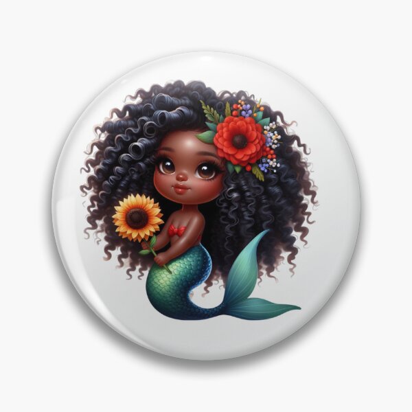 Item preview, Adorable Black Mermaid with Sunflower | Afro Mermaid Art designed and sold by Lulunza.