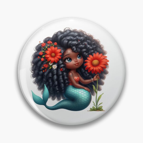 Item preview, Sweet Afro Mermaid Girl Holding Daisy | Cute Fantasy Art designed and sold by Lulunza.