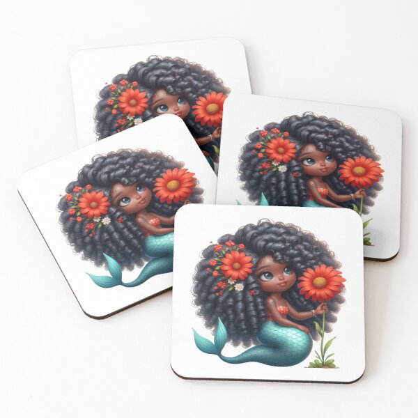 Item preview, Sweet Afro Mermaid Girl Holding Daisy | Cute Fantasy Art designed and sold by Lulunza.